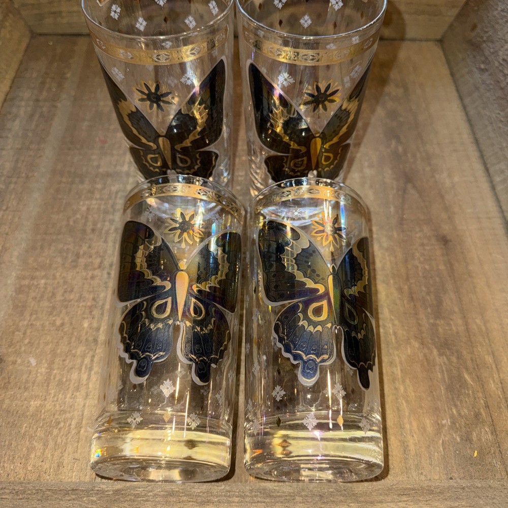 4 MSM CERA Iridescent BUTTERFLY hiball glasses tumblers Mint Condition Vintage