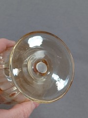 Bohemian Hand Enameled White Floral Optic Molded Amber Glass Liquor Cordial Set