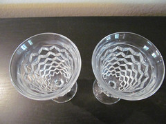 2 FOSTORIA AMERICAN GLASS 5 5/8″ LOW WATER GOBLETS 1915 TO 1982 CUBE CUT
