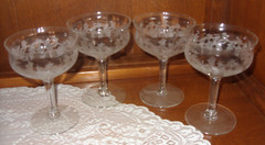Central Glass Works Thistle Etched 8 Champagne Tall Sherbet Dessert Glasses Nice