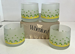 Vintage Set Of 4 Wheaton Glass Frosted Rocks Glasses Palm Tree 3×3” 10.5 Oz NIB