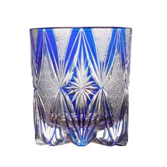 Japanese Style Hand Cut Crystal Glass Whiskey Glass with Gift Box 8oz Amber Blue