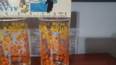 Vtg Flat Tumblers Bright Orange Yellow Ombre Floral Flowers Glasses Retro