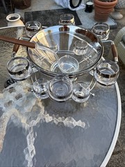 Mid-Century Chrome Punch Bowl & Roly Poly Glasses Dorthy Thorpe Style Japan