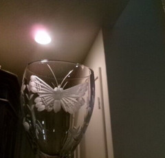 Vintage Set of 5 Etched Floral Butterfly Stemmed Wine Glasses 7.5in