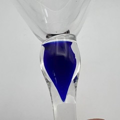 6 Pc Zrike Vintage Cobalt Blue Teardrop Wine Glasses 8” Handblown