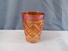 Vintage Dugan Diamond Marigold Carnival Glass Grapevine Lattice Tumbler INV4