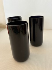 Set of 3 Metropolitan Libbey Black Glass Tumblers Round Bottom 5.75″ 16 oz