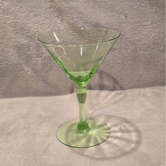 Vintage Green Uranium Glass Martini Cocktail Glass Optic Rib UV Glow Stemware