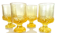 70s Tiffin Franciscan Madeira Cornsilk Yellow Juice Wine Goblet SET Of FOUR EUC