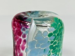 (1) Handblown Confetti Art Glass Blue/Red/Green Glass Short Uneven Tumbler