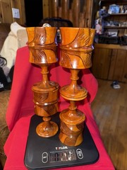 19th Century Turned Wood Treen Ware Goblets Raised Cups Primitive Set of 4