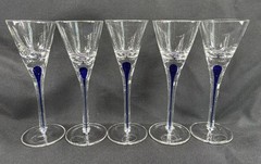 5-Home Essentials Teardrop Blue Cobalt Stem Cordial With Original Tags