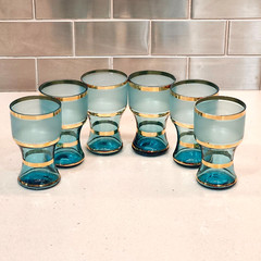 Vintage Bohemian Turquoise Gold Striped Cordial Shot Glasses (Set of 6)