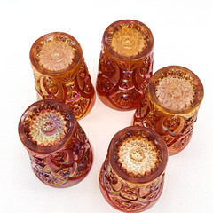 Set of 5 Vtg Atq Imperial Marigold Carnival Glass CRABCLAW Pattern 4” Tumblers