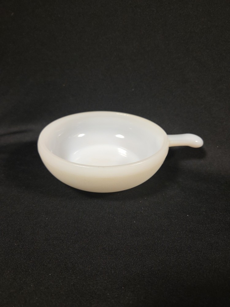 Vtg Glasbake White Milk Glass 11 Ounce 5″ Soup Bowl with Handle Made in USA