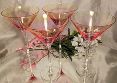 4 Circleware SUNSET Pink/Gold Ombre Martini Frozen Drink Cocktail Glasses Set