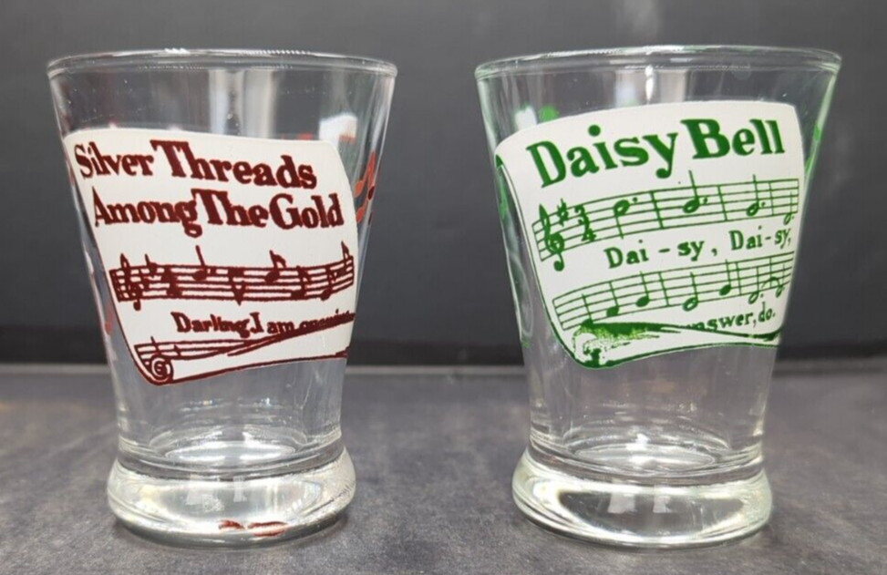 Hazel Atlas 1950’s Big Top Peanut Butter Glasses Set of 2 Gay 90’s Sheet Music