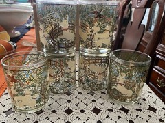 6 Cera Hunt of the Unicorn Double Old Fashioned Tumblers Tapestry Ceraglass
