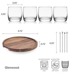 Glenwood Double Old Fashioned Barware Entertaining Set, 9 Piece