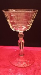 Set of 7, Cut Champagne Glasses w/Tulip-Like Bowl & Knop/Beveled Stem, 4¾» Tall.