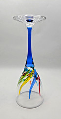 MURANO ZECCHIN DUE ZETA TRIX WINE GLASS ITALIAN CRYSTAL BLUE STEM-PERFECT!