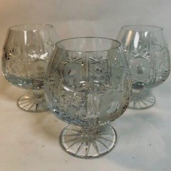 Vintage Diamond Cut CRYSTAL BRANDY CONGAC SNIFTERS Stars Pedestals Germany 3.5″