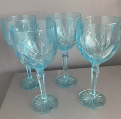 Waterford Marquis Brookside Turquoise Blue 8.5” Wine Glass Goblet Set of 4