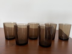 Set Of 6 VTG 1960s-1970s Vereco Tempered Brown Smoke Glasses 3″H 2.5″D France