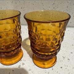 Vintage Indiana Whitehall Cubist Juice Glasses Lot Of 3 Gold 4″ H x 2.5″ W