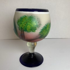Mexican Hand Painted Mouth Blown Martini Margarita Glass Parrot art