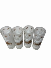 Vintage Libbey Barware Drinking Glasses Cavalcade Horses Stallions Frosted Gold