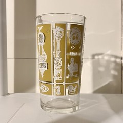 Hazel Atlas Highball Glass 5.25” Mustard Yellow Americana Icons 1950s MCM