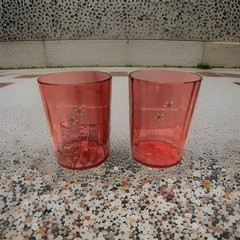 Cranberry Glass Tumblers Rib Optic Hand Painted 3 3/4″ Antique Victorian Era