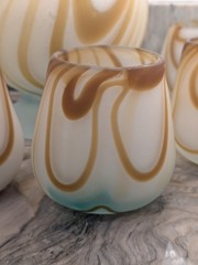 Murano Style Frosted Art Glass Pitcher & 6 Tumblers Set Italian Swirl Satin 1950