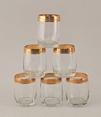 9135277 Set 6 Shot Glasses Gold Edition Vintage Height 2 3/16in