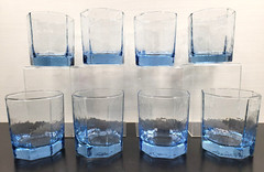 (8) Libbey Facets Light Blue Old Fashioned Glasses Set Textured Paneled Tumblers