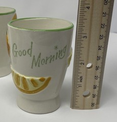 MCM 1961 Ceramic Fruit Theme Tumblers Set of 6 with Green Rim, Glossy Finish