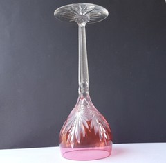 Old Wine Glass Crystal Glass Overlay Glass Raspberry Red Hand-Cut L2
