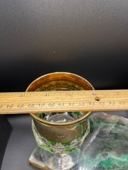 RARE 1911 Excelsior Goblet US Glass Co Tiffin Green Thumbprint Gold Band 1C784