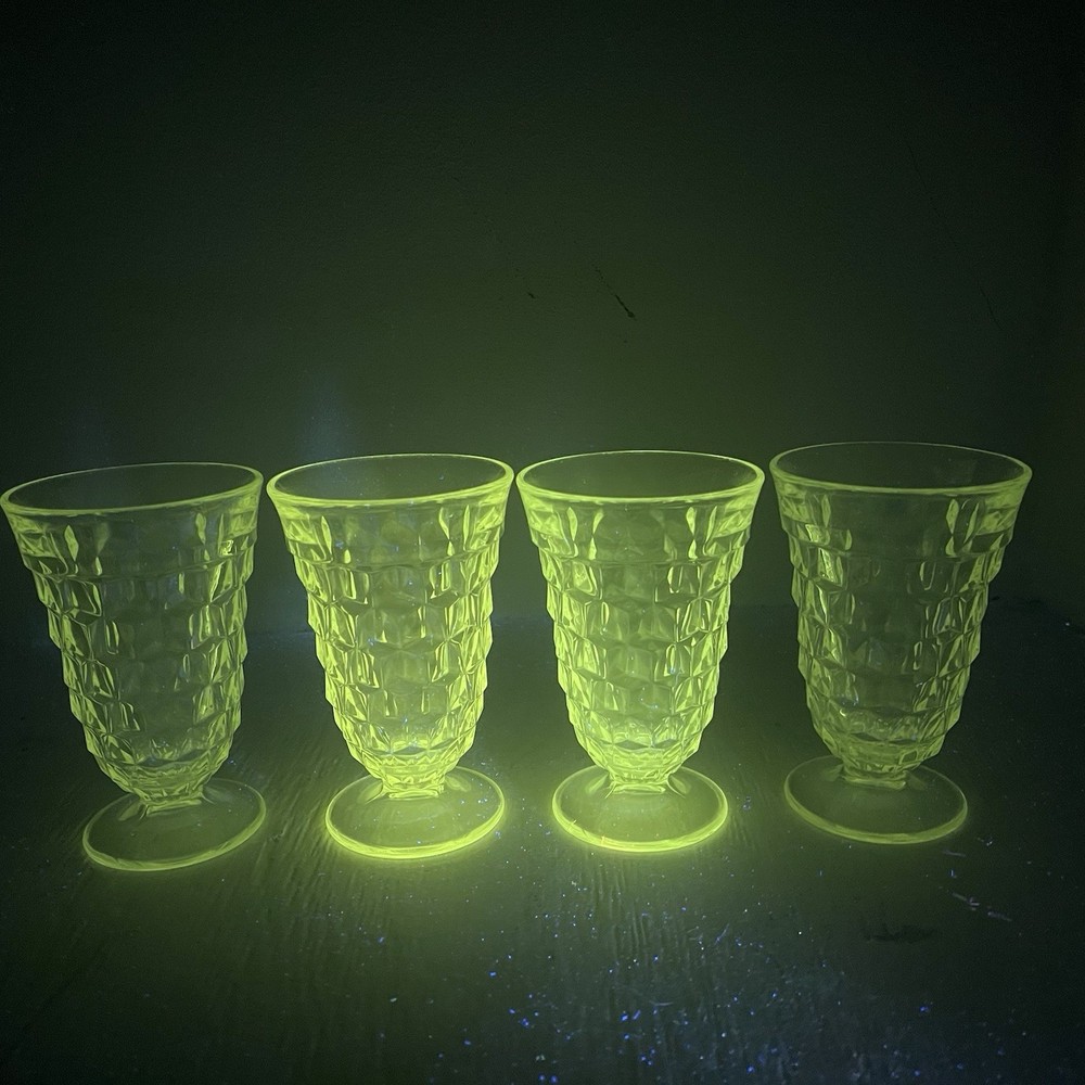 VTG Set Of 4 Fostoria American Cubist Manganese Glass 5.75” Footed Tea Goblets