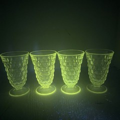 VTG Set Of 4 Fostoria American Cubist Manganese Glass 5.75” Footed Tea Goblets