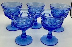 VTG Set/5 Fostoria ARGUS BLUE Champagne/Tall Sherbet for Henry Ford Museum HFM