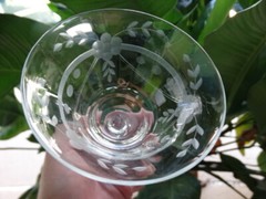 Clear Grey Cut Horizontal & Floral Design 7oz Low Sherbet Unknown Maker UNK1585