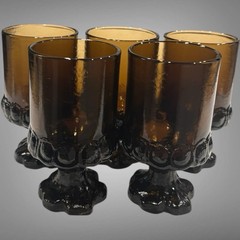 Vintage Madeira Franciscan Smoke Brown Juice Wine Goblets Set Of 5 Heavy Glass