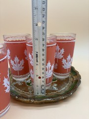 Vtg Hazel Atlas Maple Leaf Highball Glasses Coral Salmon White Set of 4 MCM