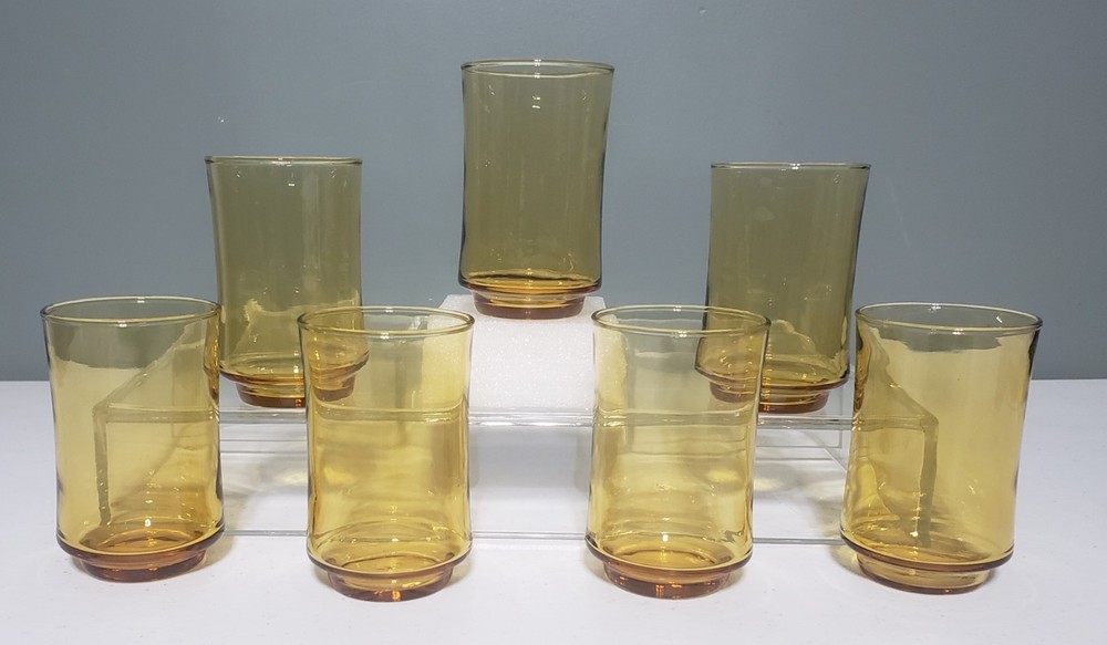 Set of 7 Vintage Libbey Bolero Gold Juice Tumbler Glasses 6oz Amber 1973