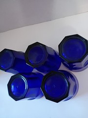 Vtg 1950s set of 5 Libbey Cobalt Blue Glass Tumblers 4” 12 Oz