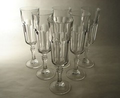 6 Royal Crystal Rock Columbia Fluted Champagne Glasses Italy Mid 20thC 8″