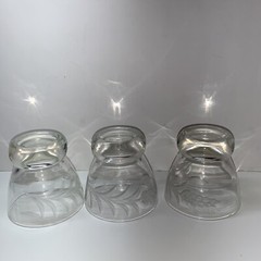 Vintage Set Of 3 Wheat Etched Low Ball Glasses 3” High MCM Heavy Round Bottom